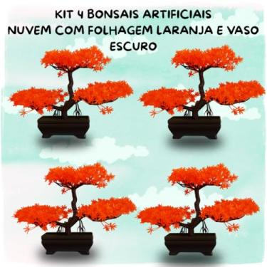Imagem de Genérico, Kit 4 Bonsais Artificial Nuvem Zen – Decoração com Equilíbrio e Folhas Laranjas Natureza e Beleza