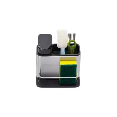 Imagem de Organizador de Pia com Porta Detergente, Inox e Plástico, Suporte para Esponja, 16x13x18cm, Dispenser Integrado, Sistema de Drenagem