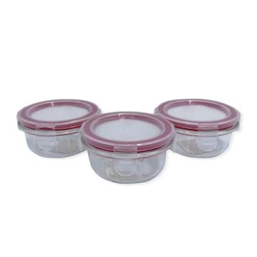 Imagem de Conjunto 3 Potes de Vidro com Tampa Hermética Redondo 150ml