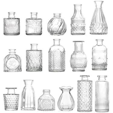 Imagem de Conjunto de vasos de vidro, mini vaso transparente de flores para decoração de mesa de centro de casamento, vasos pequenos vintage para quarto, casa, jantar, festa, mesa, decoração central