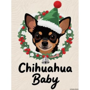 Imagem de UPABLUNSO Kit de pintura de diamante de cachorro Chihuahua para adultos, kit de arte de pintura de diamante de Natal para adultos, pintura completa de pontos de diamante para iniciantes, decoração de
