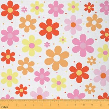 Imagem de Feelyou Tecido de margarida da The Yard Retro Floral Boho Tecido de estofamento padrão de flores flores à prova d'água decoração interna e externa para projetos de artesanato de costura DIY 2 jardas