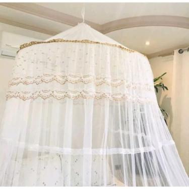 Imagem de Mosquiteiro Gigante para Cama Casal/Queen/King com Elástico, Renda, Proteção Total Contra Mosquitos(Bege)