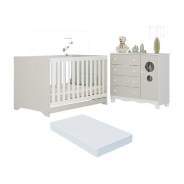 Imagem de Berço Americano 3 em 1 com Colchão Incluso e Cômoda 1 Porta 4 Gavetas Suspiro Multimóveis MP4718