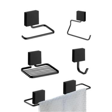 Imagem de Kit de acessórios para banheiro fixação por adesivo linha fixare preto