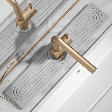 Imagem de Tapete de torneira de pedra de secagem rápida para pia de cozinha - Tapete de pia de diatomita, bandeja de pedra absorvente para balcão de banheiro, torneira de pia protetor de água fosco para balcão