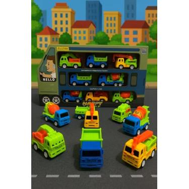 Imagem de Kit 8 Caminhões de Brinquedo com Betoneira, Guindaste, Basculante e Escavadeira, Veículos em Miniatura.