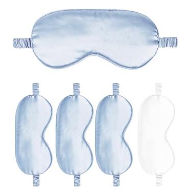 Imagem de Máscaras de dormir pacote com 5 capas de seda para olhos de cetim máscara blackout sedosa macia para olhos para dormir capas para presentes de dama de honra