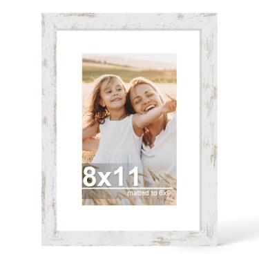 Imagem de Hongkee Porta-retrato com vidro de 20 x 28 cm, exiba imagens 15 x 23 com tapete ou 20 x 28 sem tapete - parede e mesa, molduras de madeira 20 x 25 cm (branco envelhecido, 1 pacote)