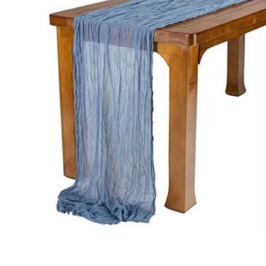 Imagem de Caminho de mesa boêmio, poliéster azul 90 x 400 cm, lenço decorativo bordado para mesa de jantar, arco de casamento, festa country e decoração de casa