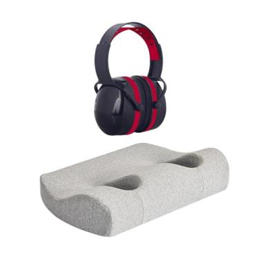 Imagem de Bothyi Travesseiro com Dois Orifícios para Orelha, Capa Lavável, Confortável para Dormir de Lado, Travesseiro Cervical Respirável com Protetores Auriculares, Cinza claro