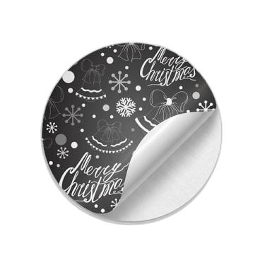 Imagem de 25 Unidades Autocolantes Adesivos Redondos Feliz Natal Sem Costura Quadro de Giz Preto - Tamanho 30x30cm