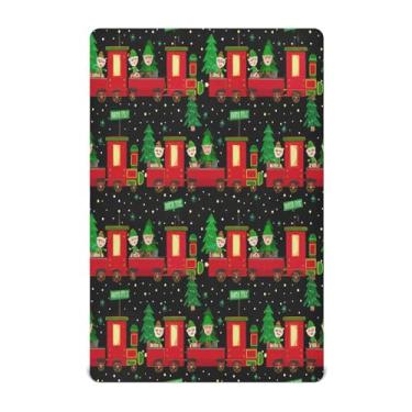 Imagem de Qilmy Lençóis de berço de árvores de Natal e gnomos, de microfibra macia, respirável, elástico, lençol com elástico para meninos e meninas, miniberço, 99 cm x 68,5 cm, capa de colchão infantil