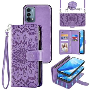 Imagem de Capa de celular para OnePlus Nord N200 5G Carteira com zíper magnética destacável com protetor de tela flip slot para cartão One Plus N 200 G5 1 Plus 200N 1plus One+ 1+ N2005G 2021 roxo