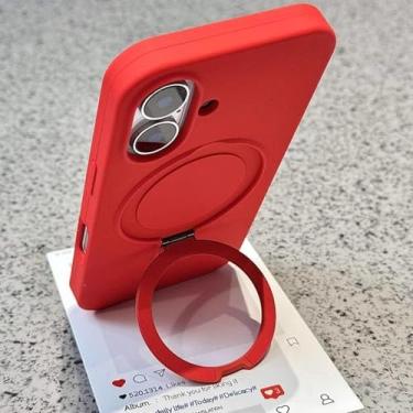 Imagem de HTVJFX Capa de silicone líquido de luxo com suporte de anel e capa protetora magnética fosca macia para iPhone 16 Pro Max (para iPhone 16 Pro Max/vermelho)
