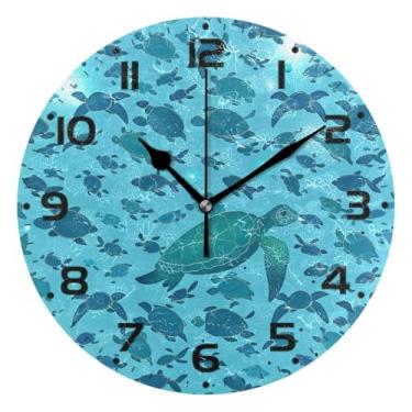 Imagem de JUZIHAI Relógio de parede de tartaruga marinha silencioso, sem tique-taque, relógios de parede redondos operados por bateria, fácil de ler, relógio decorativo de parede para casa, cozinha, sala de