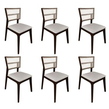 Imagem de Kit 6 Cadeiras De Jantar Tela Premium Madeira Maciça Manuela Bege Veludo Castanho