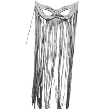 Imagem de Kit C 1 Cortina 1 Máscara Grande Prata Plástico Carnaval - sm decora