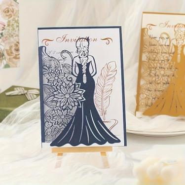 Imagem de 10 folhas de cartões de felicitações douradas, cartões de papel femininos elegantes com design de penas florais, cartões de convite em branco para casamento, chá de panela, aniversário, aniversário