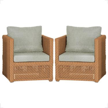 Imagem de 2 Poltronas Madri Alumínio Corda Náutica Estofado 3 Trama Terra Cota