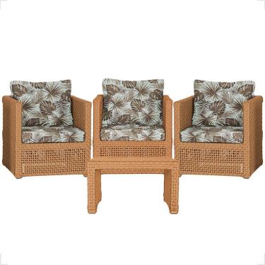 Imagem de Mesa E 3 Poltronas Madri Corda Náutica Estofado 6 Trama Terra Cota