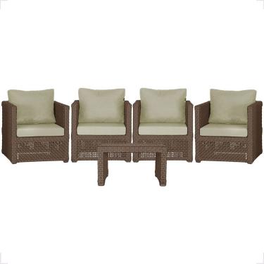 Imagem de Mesa E 4 Poltronas Madri Corda Náutica Estofado 7 Trama Marrom