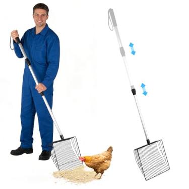 Imagem de Colher de cocô de galinha, alça longa extensível ajustável para uso agrícola e doméstico, acessórios resistentes e duráveis para galinheiros, colher de areia portátil para animais de estimação e aves