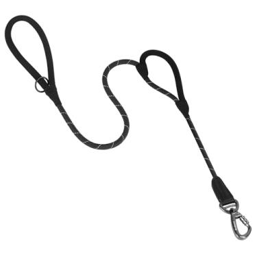 Imagem de PetBonus Coleira de corda dupla para cães, guia de treinamento resistente de 1,8 m com gancho bloqueável e 2 alças acolchoadas confortáveis, coleira refletiva de nylon para caminhada para cães grandes