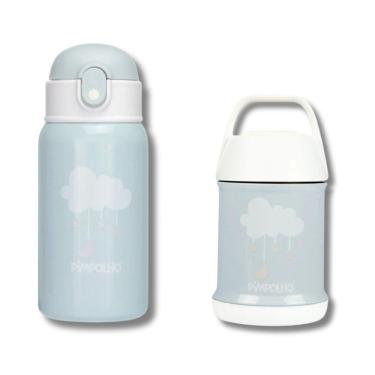 Imagem de Kit Pote + Garrafa Térmica Inox Cinza/Nuvem - Pimpolho