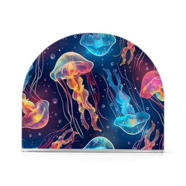 Imagem de Suporte de guardanapo acrílico de água-viva colorida, porta-guardanapos para guardanapos de papel, dispensador de guardanapos de cozinha para guardanapos de coquetel de papel de jantar