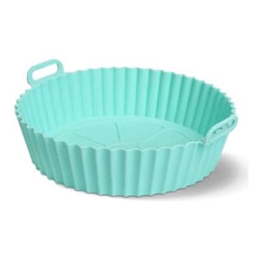 Imagem de Forma Assadeira Para Fritadeira Air Fryer Silicone Flexível Lavável Redonda 21cm(2,CIANO)