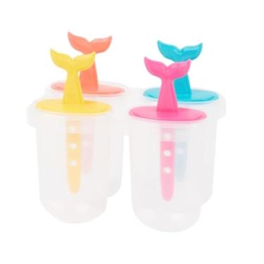Imagem de Kit 4 Formas de Picolé Infantil Cauda de Sereia, Plástico Atóxico, Transparente com Palitos Coloridos, Reutilizável, Livre de BPA, 8 Peças