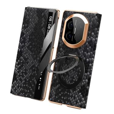 Imagem de FWYANZH Capa para Huawei Mate X7, função de visualização de janela, capa flip de couro legítimo, suporte de anel com padrão de luxo, fólio, capa à prova de choque, preta, Mate X7