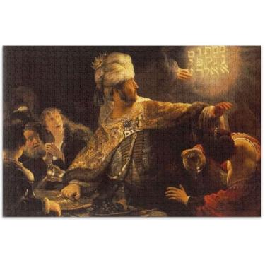 Imagem de Quebra-cabeça Rembrandt Belshassar's Feast 500 peças para adultos familiares amantes presentes natureza, quebra-cabeças, arte com flores, 50 x 35 centímetros