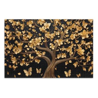 Imagem de Quebra-cabeça engraçado de árvore borboleta dourada preta com letras nas costas 1000 peças adulto