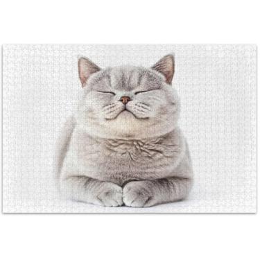 Imagem de Quebra-cabeça fofo de gato de pelo curto britânico 500 peças de arte de brinquedo para a família adulto exclusivo, quebra-cabeças engraçados, presentes de jogo de quebra-cabeça, 51 x 35 cm