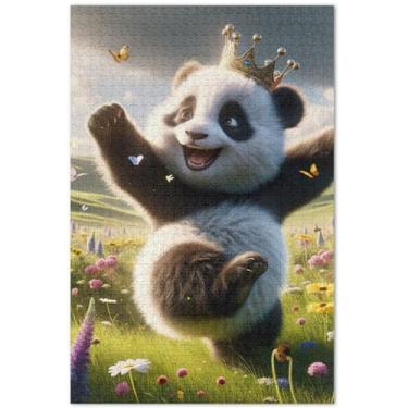 Imagem de Quebra-cabeça floral fofo urso panda 1000 quebra-cabeças para adultos decoração de casa arte quebra-cabeça rígido família elefante branco presentes, 75 x 40 centímetros