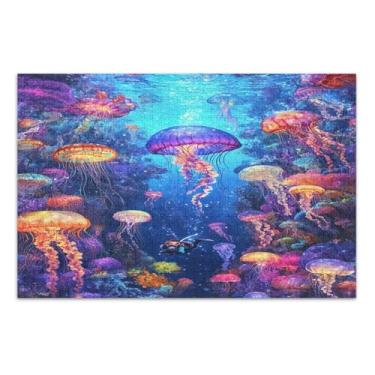 Imagem de Mundo subaquático com água-viva quebra-cabeças de 1000 peças para adultos, quebra-cabeças rígidos para adultos, jogos adultos para noite de jogos