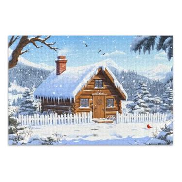 Imagem de Cabana de neve em jogos de quebra-cabeça de cena de inverno com letras nas costas quebra-cabeças de 500 peças para adultos