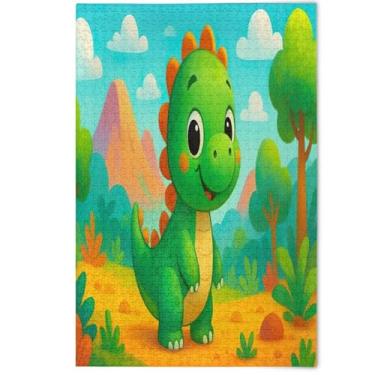 Imagem de Quebra-cabeça verde dinossauro de desenho animado fofo 1000 peças para adultos, presentes engraçados para jogos de família, 1000 peças, 75 x 50 cm