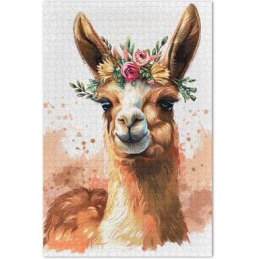 Imagem de Quebra-cabeça com coroa de flor de lhama fofo, 500 peças para adultos, decoração de arte, pintura, quebra-cabeças exclusivos, amigos, família, jogos, presentes