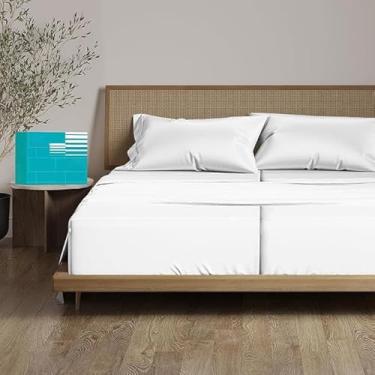 Imagem de RECCI Luxuoso conjunto de lençóis California King divididos com 1200 fios, 5 peças, 100% algodão egípcio, 40,64 cm, bolso profundo, lençol ajustável - branco liso