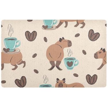 Imagem de TSENQUE Tapete personalizado fofo capivara animais cáqui outono tapete engraçado outono exterior decoração porta frontal tapete de banho absorvente de água antiderrapante 81 cm x 50 cm