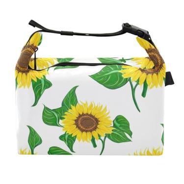 Imagem de TSENQUE Lancheira de girassóis brilhantes com folhas verdes para mulheres, lancheira portátil, lancheira para trabalho, linda bolsa térmica floral para adultos