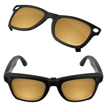 Imagem de Firtox Clipes polarizados para Ray-Ban Meta Wayfarer RW4006 (tamanho M 50-22), proteja seus olhos para homens e mulheres - moldura preta - cobre dourado