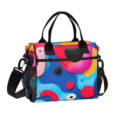 Imagem de GAIGEO Papel de parede abstrato com formas coloridas lancheira isolada com alças, lancheira reutilizável, lancheira feminina isolada para trabalho, M