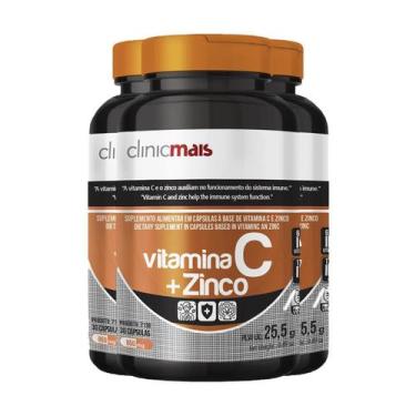 Imagem de Kit 3 Vitamina C + Zinco Vegano 850Mg Clinicmais 30 Cápsulas