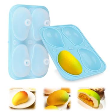 Imagem de Palksky Moldes de silicone de manga, 1 pacote com 4 formas de pastelaria de frutas 3D cavidades para chocolate, doces, sorvete, pudim, geleia, utensílios de panificação, bolos de mousse