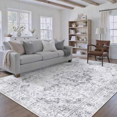 Imagem de HUGEAR Tapetes laváveis 12 x 18 cm, cinza vintage, estilo neutro, envelhecido, antiderrapante, resistente a manchas, para crianças e animais de estimação, para sala de estar, quarto, lavanderia