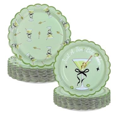Imagem de 100 Pcs Olive Green Espresso Martini Party Paper Plates 9" & 7" Just A Tini Bit Older Dessert Plate Disposable Martini Bow Party Decorations for Wedding Birthday Bridal Shower Party Supplies